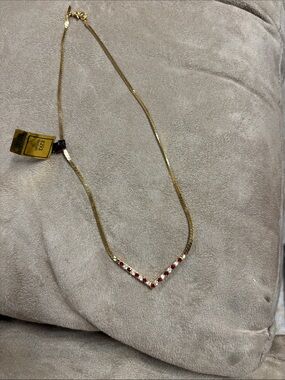 Gold V-Point Necklace with Red Gem Accents vintage